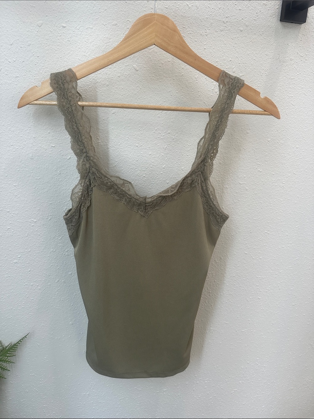 Vine & Love Olive Ribbed Lace-Trim Tank